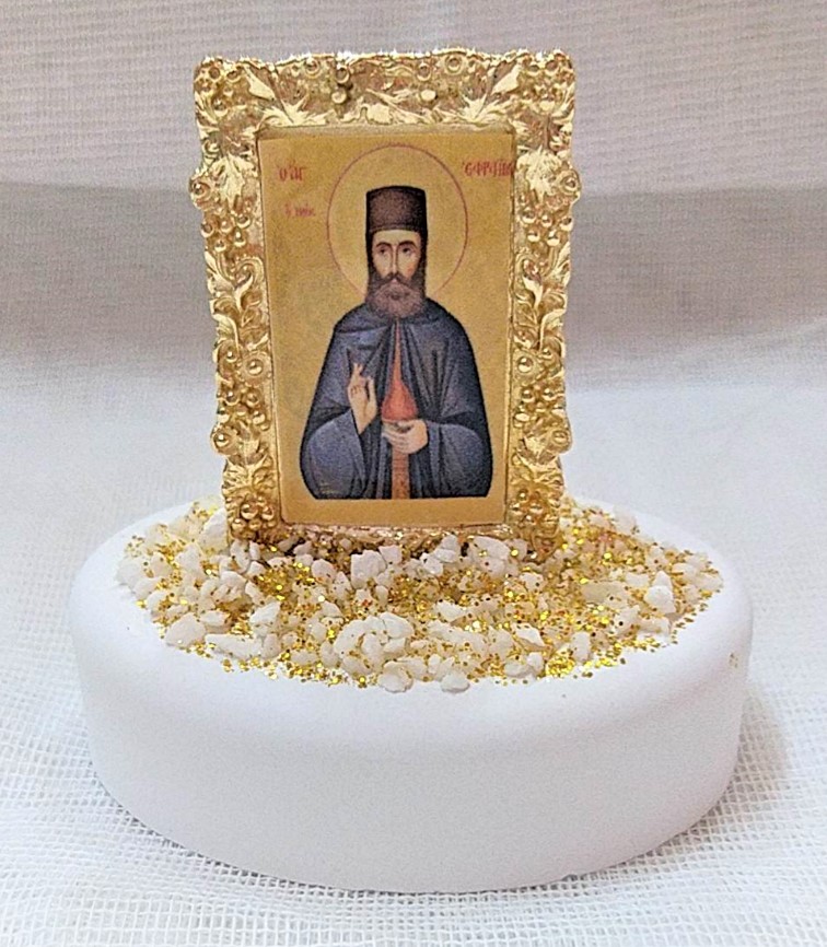 εικόνα μεταλλική άγιος εφραίμ σε βότσαλο μπομπονιέρα βάπτισης-γάμου