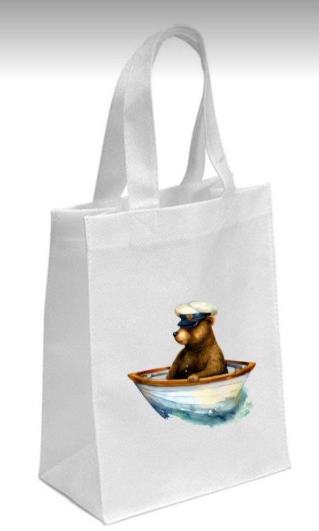 τσάντα υφασμάτινη τυπωμένη με αρκουδάκι μπομπονιέρα-πάρτυ 18χ13χ5
