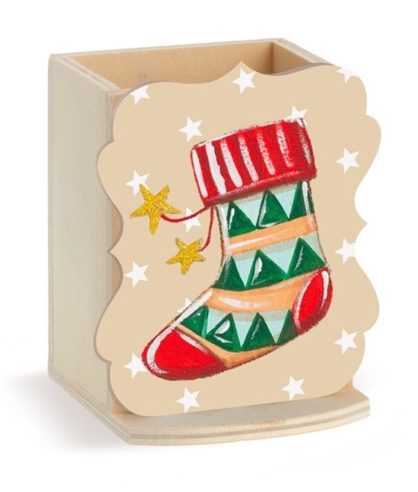  Ξύλινη Μολυβοθήκη Χριστουγεννιάτικη Κάλτσα