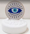 Βότσαλο Πέτρα Με Ξύλινη Παράσταση μάτι Μπομπονιέρα Δεμενη Έτοιμη Με 5 Κλασσικά Κουφέτα