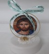 Εικόνα χριστός Ξύλινη Τυπωμένη Σε Βότσαλο Και Κύκλο Μπομπονιέρα Βάπτισης-Γάμου Ετοιμο Με 5 Κλασσικά Κουφέτα