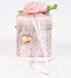 Πέτρινο κουτί - μπομπονιέρα ροζ με plexiglass καρδιά και λουλούδια 9X8Χ8cm